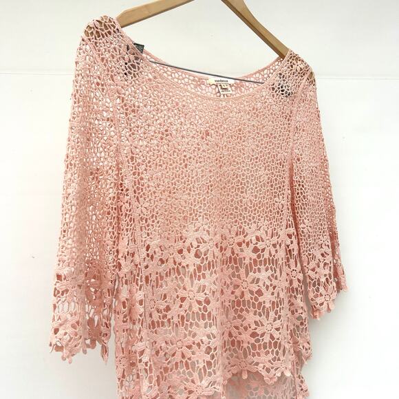 Sundance Baby Pink Lace Crochet Blouse Girly Feminine Small Top Knit Delicate - Picture 5 of 8